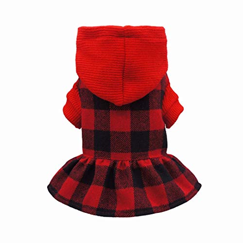 Product Cover Fitwarm Knitted Plaid Dog Dress Hoodie Sweatshirts Pet Clothes Sweater Coats Cat Outfits Red Small
