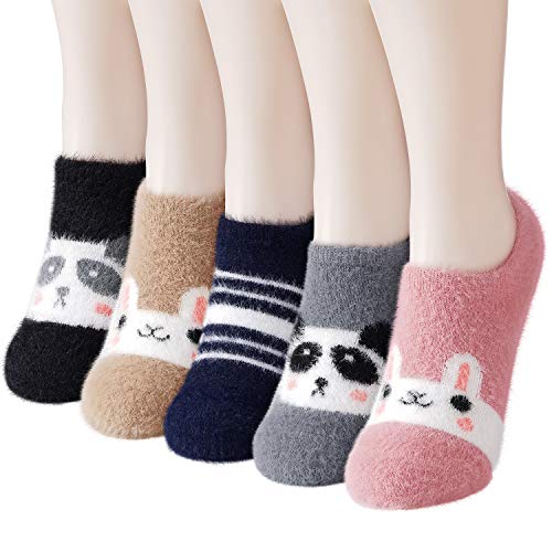 Product Cover Slipper Socks for Women Anti-Slip 4-5 pairs Super Soft Warm Cozy with Cute Animal Low Cut Winter Fluffy Fuzzy Slipper Socks