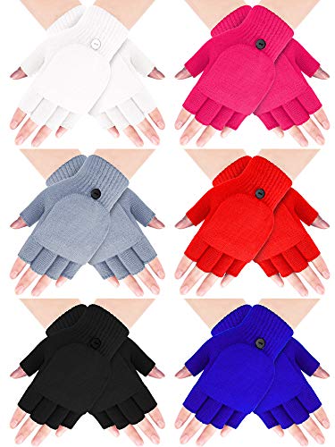 Product Cover 6 Pairs Women Winter Flip Gloves Convertible Mittens Thick Knitted Half Finger Gloves with Cover