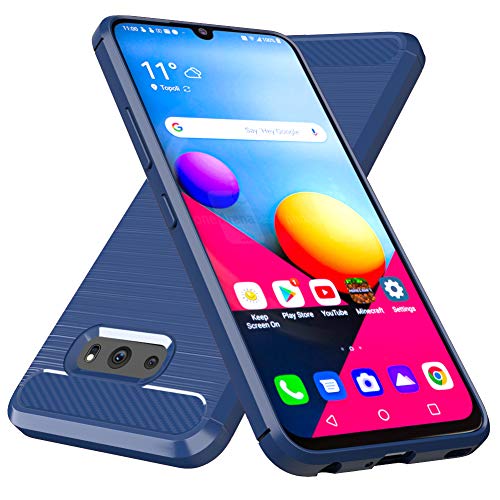 Product Cover LG G8X ThinQ Case,LG V50S ThinQ Case,Dahkoiz Shock Absorption LG G8X ThinQ Phone Case Slim Thin TPU Bumper Cover Brushed Skin Flexible Lightweight Carbon Fiber Protective Case for LG G8X ThinQ, Blue