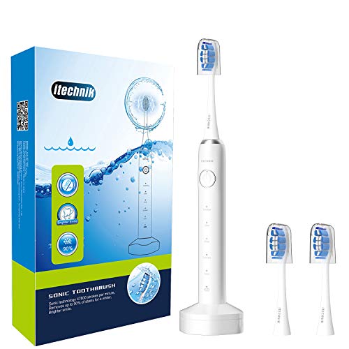 Product Cover ITECHNIK Sonic Electric Toothbrush for Adults, 3.5 Hours Charge 30 Days Use, with 5 Brushing Modes, 2 Minutes Smart Timer, Waterproof IPX7, 3 Replacement Heads, ST-102 (White)