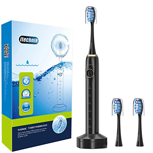 Product Cover ITECHNIK Sonic Electric Toothbrush for Adults, 3.5 Hours Charge 30 Days Use, with 5 Brushing Modes, 2 Minutes Smart Timer, Waterproof IPX7, 3 Replacement Heads, ST-102 (Black)
