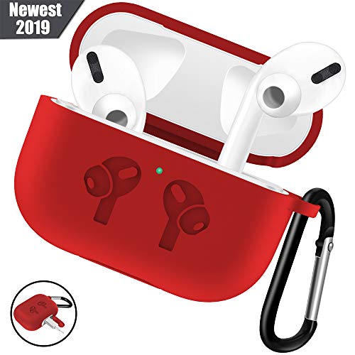 Product Cover WAAILU Protective Cover Compatible with AirPods Pro Case, Case with Keychain for AirPods 3 Charging Case - 2019 Release Visible Front LED Shock-Absorbing Soft Slim Silicone Case Skin - Red