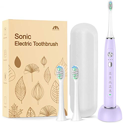 Product Cover Sonic Electric Toothbrush,Travel Rechargeable Toothbrush for Adults Kids with 5 Modes and 3 Intensity Levels,Waterproof,USB Fast Charging,Smart Timer & Travel Case Included-Purple