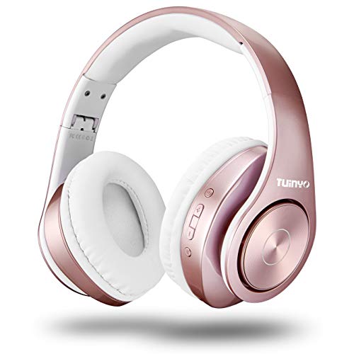 Product Cover Bluetooth Headphones Wireless,Tuinyo Over Ear Stereo Wireless Headset 35H Playtime with deep bass, Soft Memory-Protein Earmuffs, Built-in Mic Wired Mode PC/Cell Phones/TV- Rose Gold