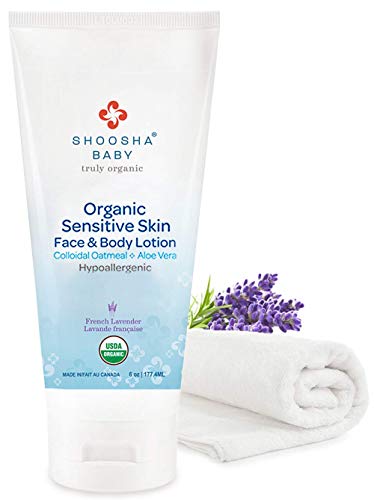 Product Cover SHOOSHA Baby Lotion, 6 oz Organic Lotion w/Bonus Washcloth, Natural Baby Body Lotion, Lavender Lotion, Baby Cream for Sensitive Skin, After Bath Baby Moisturizer, Organic Baby Skin Care