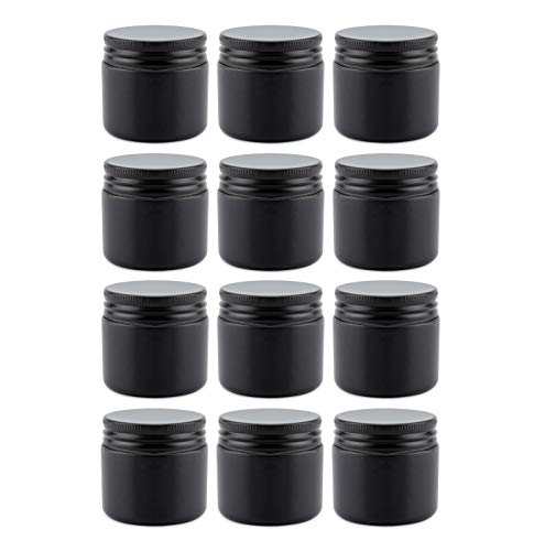 Product Cover Cornucopia 2-Ounce Black Coated Glass Jars (12-Pack); Cosmetic Jars with Black Metal Lids and Black Matte Exterior