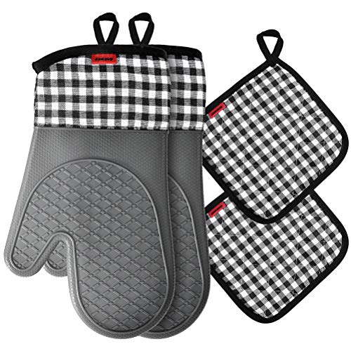 Product Cover Ankway Oven Mitts and Pot Holders, Kitchen Counter Safe Trivet Mats Advanced Heat Resistant Oven Mittens, Non-Slip Textured Grip Potholders