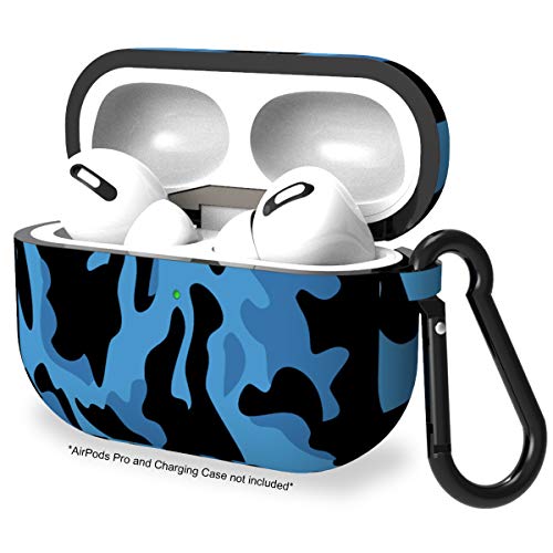 Product Cover JOSMax Soft Slim Silicone Case Cover for AirPods Pro [Front LED Visible] Anti-Lost & Shockproof Easy Carrying Skin Protective Case with Carabiner for Apple AirPods Pro [2019 Release] - Blue Camouflage
