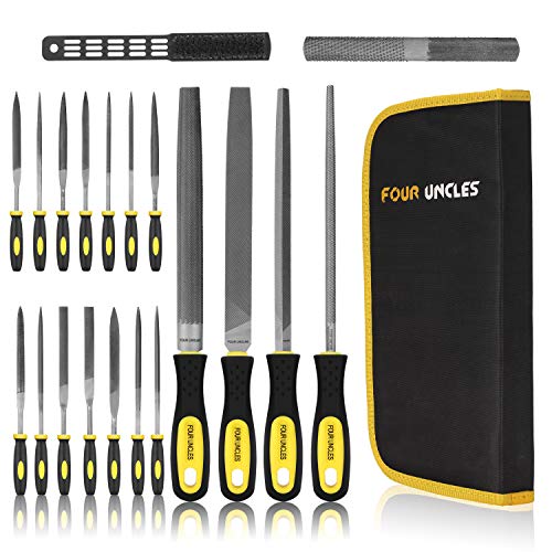 Product Cover 20Pcs Metal File Set for Shaping Metal, Wood, and Tools, Needle File Set includes Flat Files Round Half Round Triangle File 4 Way Wood Rasp File Wire Brush and Needle Files with Portable Case