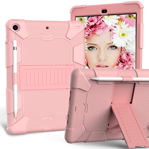 Product Cover HLHGR iPad 7th Generation Cases,iPad 10.2 2019 Case Heavy Duty  Hybrid PC + Silicone Drop Protection Rugged Case with Pencil Holder Built-in Kickstand for iPad 10.2 inch Rosegold