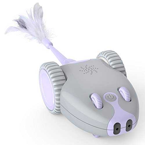 Product Cover DADYPET Interactive Robotic Cat Toy, Mouse Shape Automatic Irregular Moving USB Rechargeable Electronic Toy with 5 Replacement Feathers for Kitten, All Floors Available