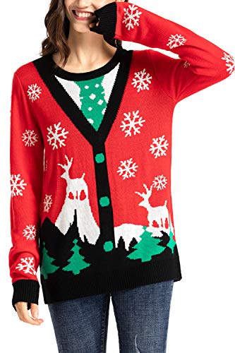 Product Cover Yidarton Unisex Ugly Christmas Sweater Knitted Patterns Round Neck Long Sleeve Pullover for Xmas Party Holiday (White, l)