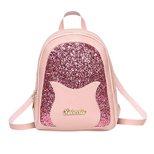 Product Cover QUNANEN Women Backpack Fashion Lady Shoulders Small Daypacks Letter Purse Mobile Phone Messenger Bag (Pink)