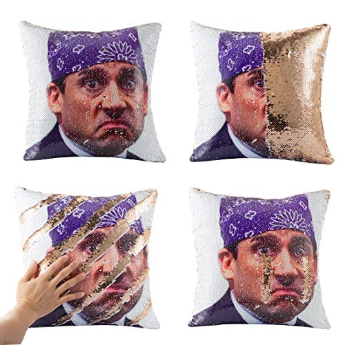 Product Cover MODCON The Office Prison Mike Flip Sequin Pillow Cover,Magic Reversible Throw Pillow Case Change Color Decorative Pillowcase 16x16 inches (Champagne Gold)