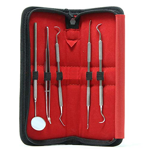 Product Cover AR3 Professional Dental Tool Oral Hygiene 5 piece Kit includes Tweezers, Mouth Probe, Scraper, Scaler, Pick with Storage Case - Stainless Steel
