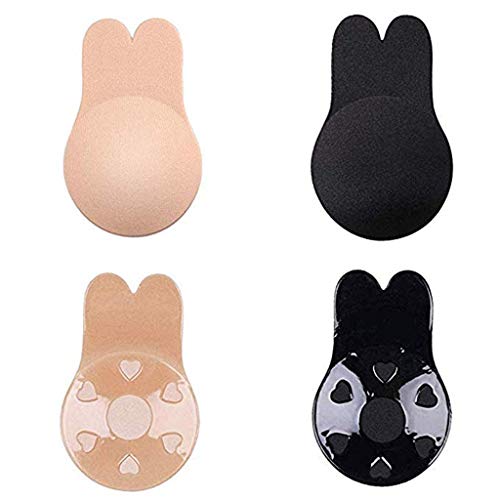 Product Cover Invisible Bra Adhesive Strapless Backless Breast Lift Nipplecovers Sticky Invisible Bra Rabbit's Ears 2 Pairs(L-XL) Nude