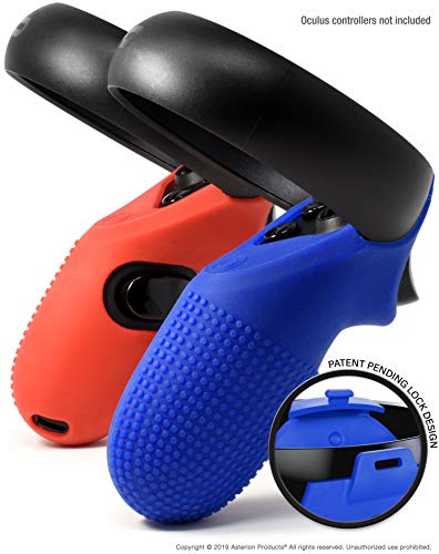 Product Cover Evolution Controller Skins for Oculus Quest/Rift-S by Asterion - Premium Gel Shell Silicone Grip Protection Covers with Ultra Secure Lock for Touch v2 (Set of 2) (Rhythm Mix, 1 Blue + 1 Red)