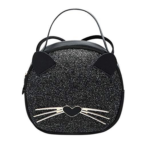 Product Cover QUNANEN Women's Outdoor Solid Color Leather Sequin Shoulder Bag Messenger Bag Fashion Handbags (Black)