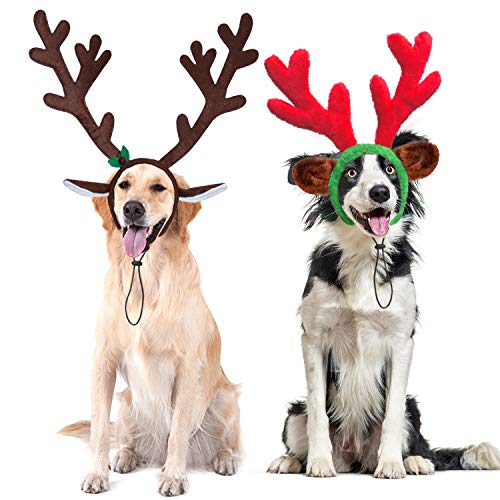 Product Cover RYPET 2 PCS Christmas Reindeer Antler Headband with Ears for Medium and Large Dogs