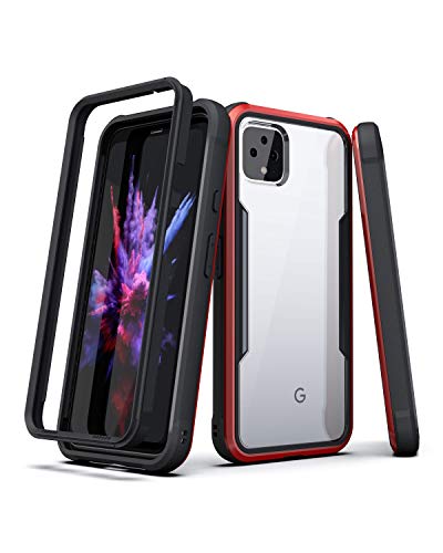 Product Cover Schnail Savior Series Google Pixel 4 XL Clear Case with Aluminum Frame Military Grade Full Body Protective Rugged Cover - Red