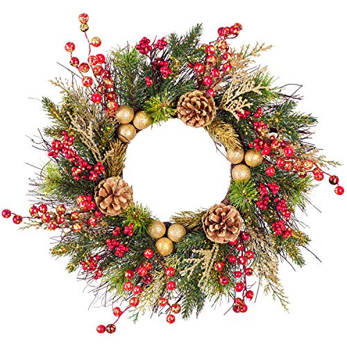 Product Cover Artiflr 18 Inch Christmas Wreath for Front Door, with Berries and Pine Cones, Holiday Decorations Wreath for Christmas Indoor Outdoor Decorations