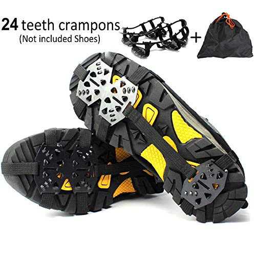 Product Cover Puoyis Ice Snow Cleats Crampons for Shoes Boots, Shoes Spikes Anti Slip Traction Grips for Winter Hiking Fishing Walking Climbing Jogging Mountaineering