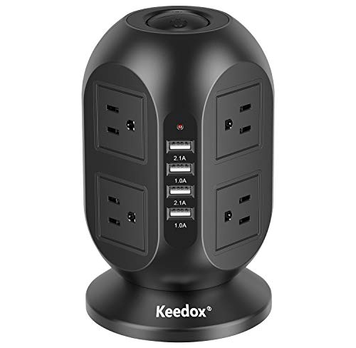 Product Cover Keedox Power Strip Tower Surge Protector, 8 Outlet 4 USB Ports Electric Charging Station, Multi Plug Outlet with 10Ft Long Extension Cord