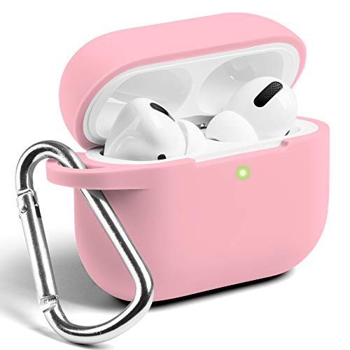 Product Cover GMYLE AirPods Pro Case, Protective Silicone Cover Skin with Keychain for Airpod Pro Earbuds Wireless Charging Case, Accessories Set Compatible with Apple AirPod Pro 2019, Baby Pink [Front LED Visible]