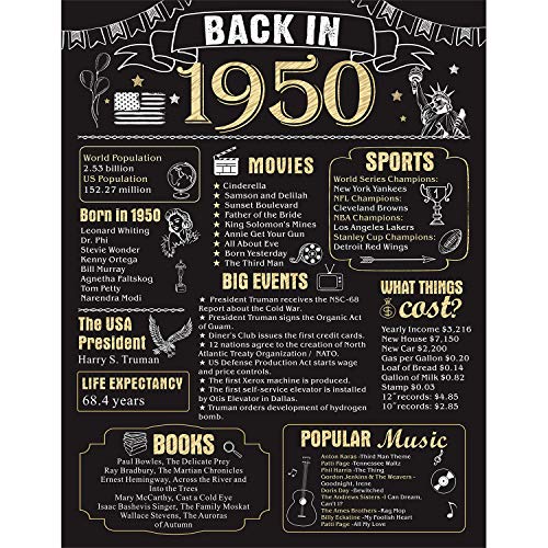 Product Cover 70 Years Ago Birthday or Wedding Anniversary Poster 11 x 14 Party Decorations Supplies Large 70th Party Sign Home Decor for Men and Women (Back in 1950-70 Years)