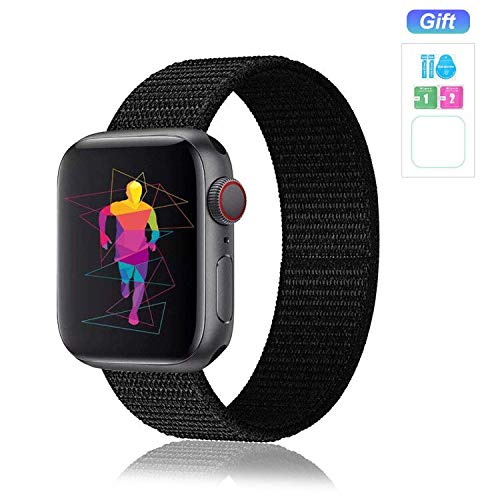 Product Cover Nylon Band Compatible for Apple Watch Band 38MM 40MM 42MM 44MM, Soft Lightweight Breathable Nylon Replacement Sport Strap Compatible for Apple Watch iwatch Series 5/4/3/2/1 (38MM/40MM, Dark Black)