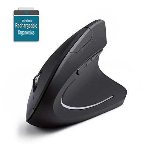 Product Cover Rechargeable Ergonomic Mouse, Vertical Wireless Mouse with 2.4G USB Receiver 3 Adjustable DPI 800/1200/1600 Levels 6 Buttons for Computer, Laptop, PC, MacBook- Black