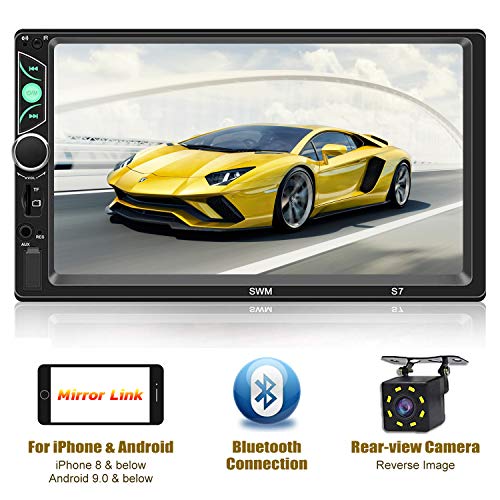 Product Cover Double Din Car Stereo-7 inch Touch Screen,Compatible with BT TF USB MP5/4/3 Player FM Car Radio,Support Backup Rear View Camera, Mirror Link,Caller ID, Upgrade The Latest Version