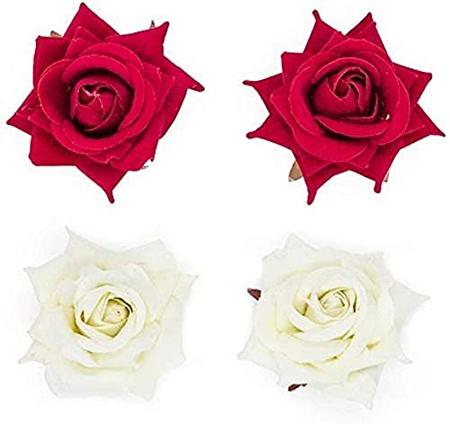 Product Cover QUILL ENTERPRISE Artificial Colorful Flower Clip for Hair Decoration For Kids Girls Women For Outing and Party Wear Set Of 4 (Red & White)