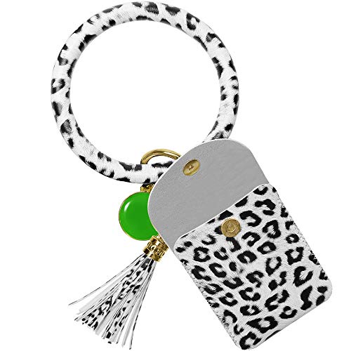 Product Cover Bracelet Keychain,Women Wristlet Bangle Round Key Ring Tassel Credit Card Wallet