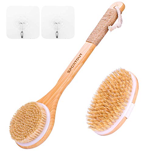 Product Cover Sportout 2 Packs Bath Body Brush for Dry or Wet Brushing, Long Handles for Exfoliating Bath&SPA Scrubber, Natural Bristle Cellulite Massager, for Shower, Exfoliates, Treatment&Improves Lymphatic Func