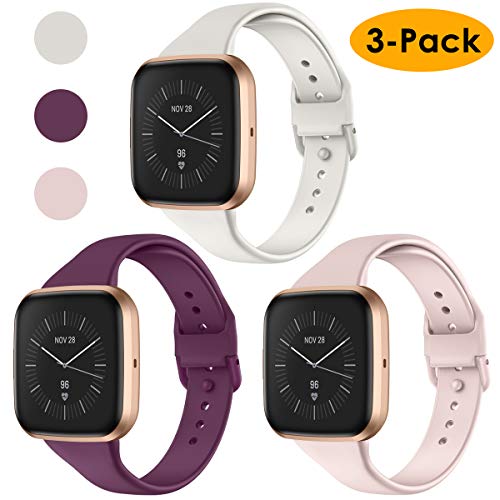 Product Cover CAVN 3 Pcs Sport Bands Compatible with Fitbit Versa 2 / Versa/Versa Lite, Bands for Women Men Silicone Narrow Watch Strap Replacement Waterproof Breathable Wristband Accessories