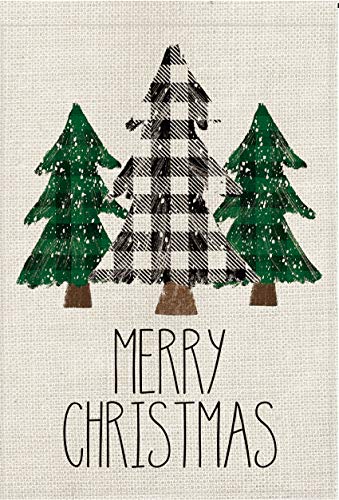 Product Cover AVOIN Buffalo Plaid Christmas Tree Garden Flag Vertical Double Sized, Winter Holiday Burlap Yard Outdoor Decoration 12.5 x 18 Inch