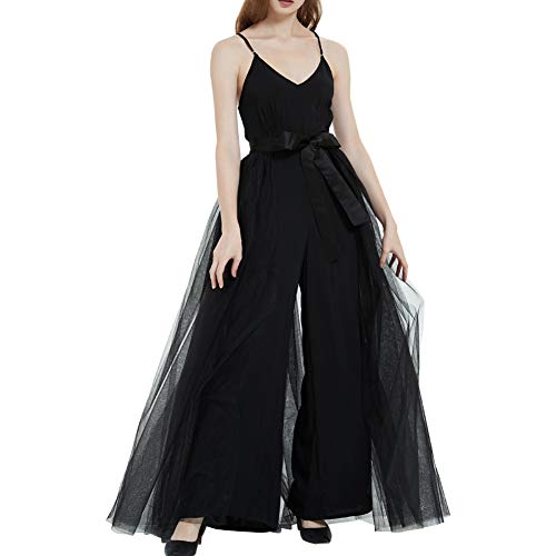 Product Cover Women Detachable Train Overskirt Long Bridal Tulle Maxi Skirt for Wedding Party Bridal Black