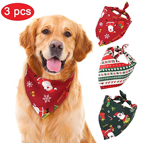Product Cover Claywa 3 Pack Christmas Dog Bandanas Triangle Pet Bibs Dog Scarf Kerchief Accessories for Suppy Small Medium Large Dogs Cats Pets Costume