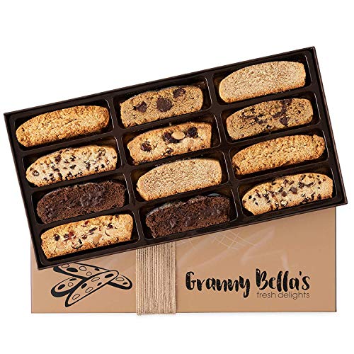 Product Cover Granny Bella's Christmas Biscotti Gift Baskets, 12 Gourmet Italian Cookies, Corporate Food Box Ideas For Women Prime Delivery Holiday Cookie Basket Valentines Mothers Day Birthday Thanksgiving Gifts