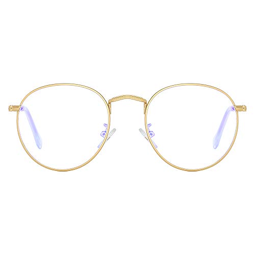 Product Cover Blue Light Blocking Classic Round Metal Glasses for Women Man Gaming Glasses Anti Blue Ray for Computer Glasses UV400 Protection (Gold)