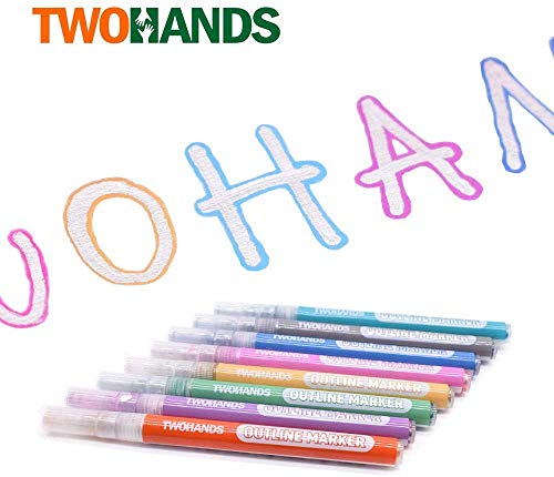 Product Cover TWOHANDS Outline Markers,Glitter Paint Pens,Metallic Markers,8 Assorted Colors,Great for writing and drawing lines on Paper,Posters,Greeting and Gift Cards