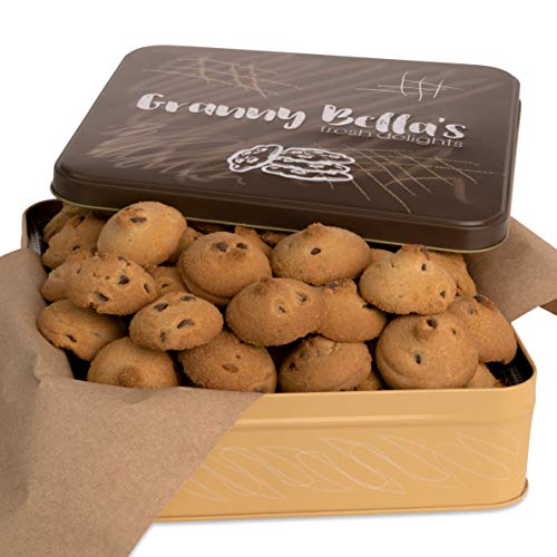 Product Cover Granny Bella's Christmas Gift Baskets Homemade 36 + Gourmet Crunchy Chocolate Chip Cookies In Reusable Tin | Prime Holiday Fresh Bakery Gifts Delivery For Grandma, Men & Women | Family Food Basket
