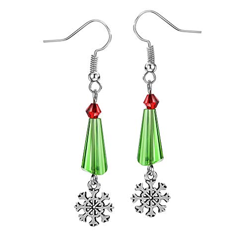 Product Cover Christmas Earrings for Women Green Crystal Drop Dangle Earrings with Snowflake Charm Holiday Earrings Party Jewelry Teens Gifts