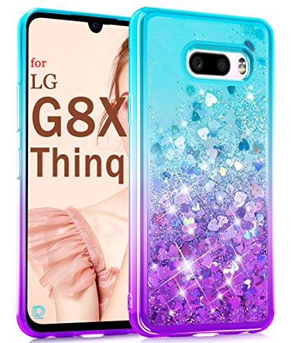 Product Cover Dzxouui for LG G8X Thinq Case,LG V50S Thinq Case,TPU Protective Cover for Girls and Women Bling Sparkle with Moving Quicksand Glitter Cute Phone Case for LG V50S Thinq / G8X Thinq(Teal-Purple)