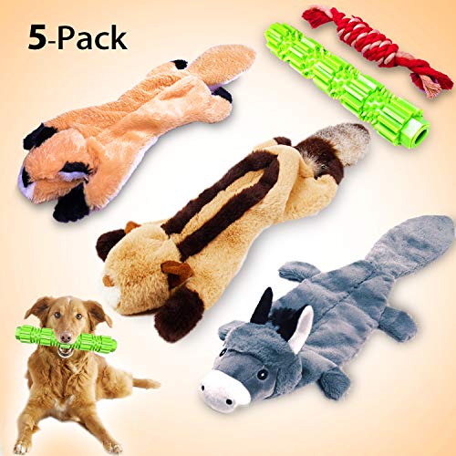 Product Cover MigooPet Plush Dog Squeaky Toys Dog Treat Toys Teething Toys Durable Rope Dog Chew Toys Funny Interactive Small Large Dog Toys for All Sized Dogs (5 Pack)