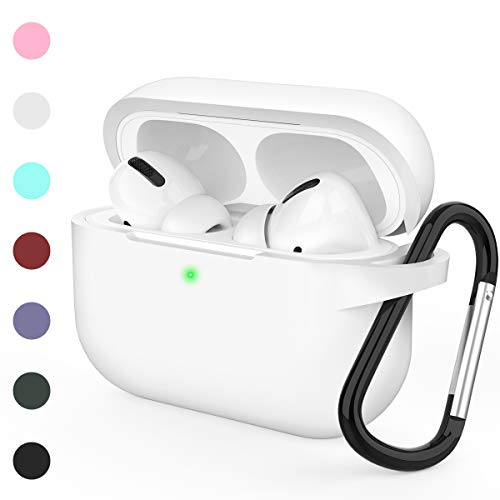 Product Cover HUMENN Protective Cover Compatible with AirPods Pro Case, Shock-Absorbing Soft Slim Silicone Case Cover for Airpods pro 2019 [Front LED Visible] with Keychain9White