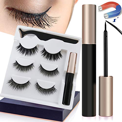 Product Cover Upgraded Magnetic Eyeliner and Lashes, Magnetic Eyelashes with Eyeliner Kit, 3 Styles Magnetic Lashes, Reusable Silk False Magnetic Eyelashes, No Glue Needed, Easier To Use Than Traditional Eyelashes