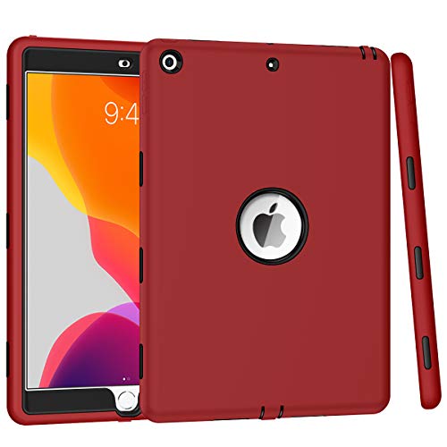 Product Cover Hocase iPad 7th Generation Case, iPad 10.2 2019 Case, Heavy Duty Protection Soft Shock Absorbing Silicone Rubber Bumper+Hard Plastic Dual Layer Protective Case for iPad A2197, A2198, A2200 - Red